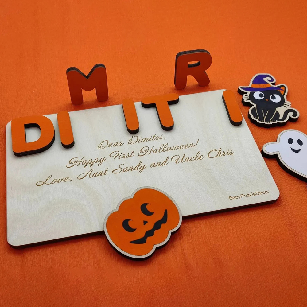 Halloween Kid's Wooden Name Alphabet Puzzle Custom Name Toy for Toddlers Early Learning-Jessemade AU