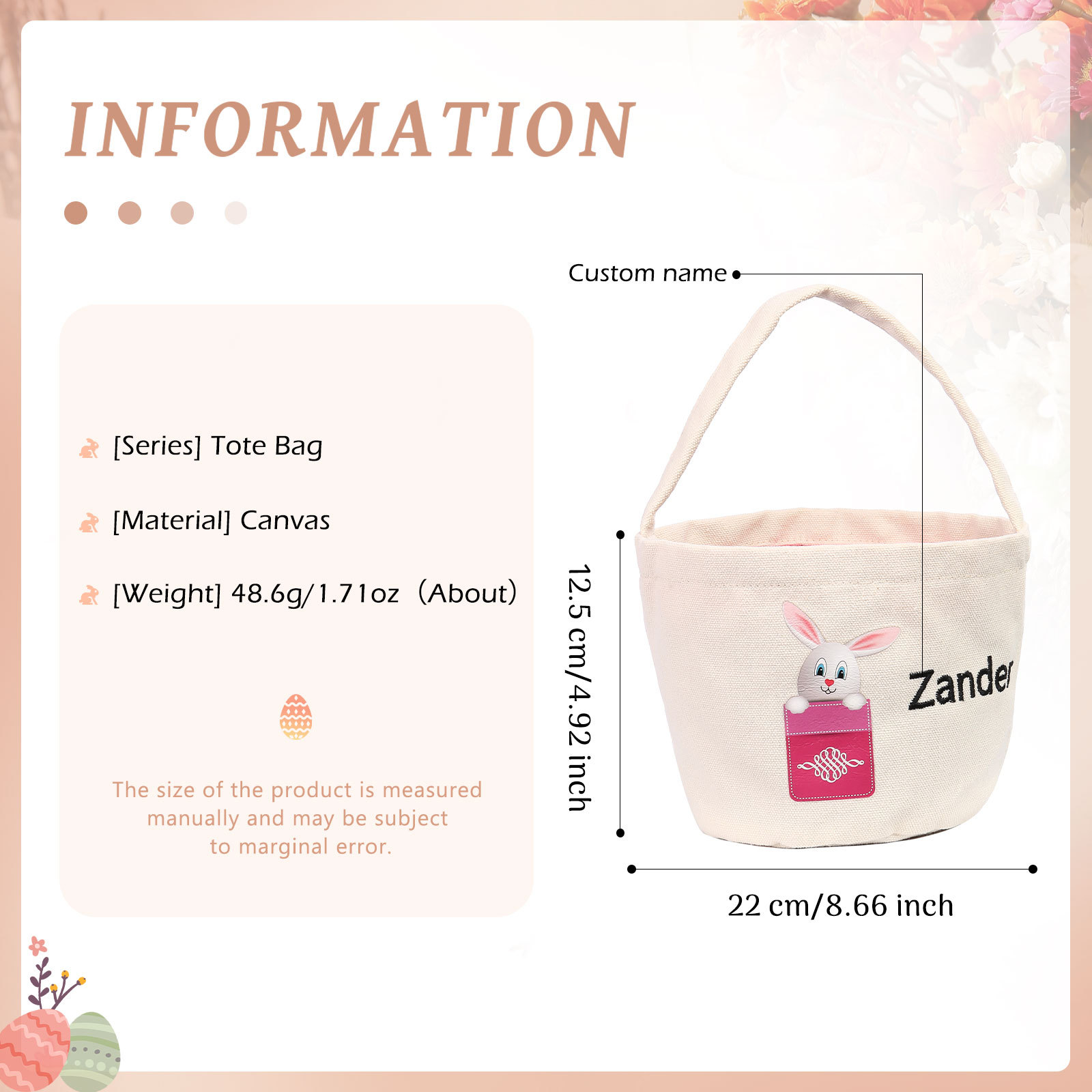 Personalised Bunny Tote Bag Custom Name Bunny Basket Bucket Bag Easter Gift for Him/Her-Jessemade AU