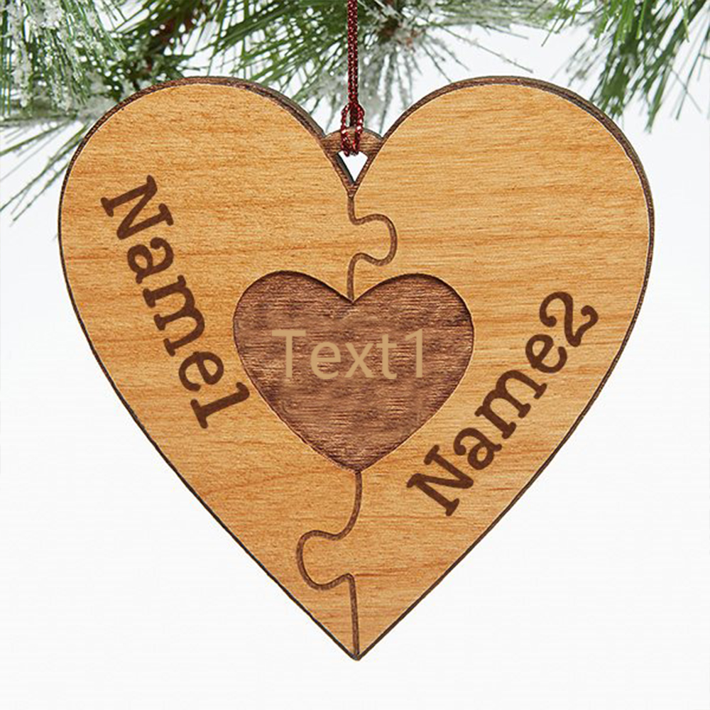 Heart Puzzle Ornament Personalised 2 Names Wooden Family Ornament-Jessemade AU