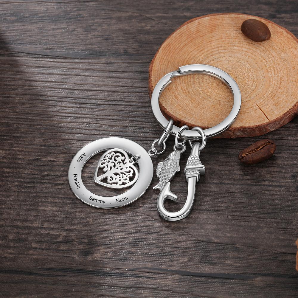 Personalised Family Tree Keychain Engraved 4 Names Gifts For Mother-Jessemade AU