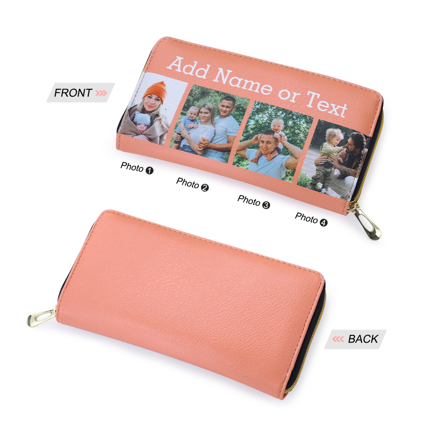 Long Purse Personalised Leather Wallet Engraved 4 Photos Zip Wallet Gifts for Her-Jessemade AU