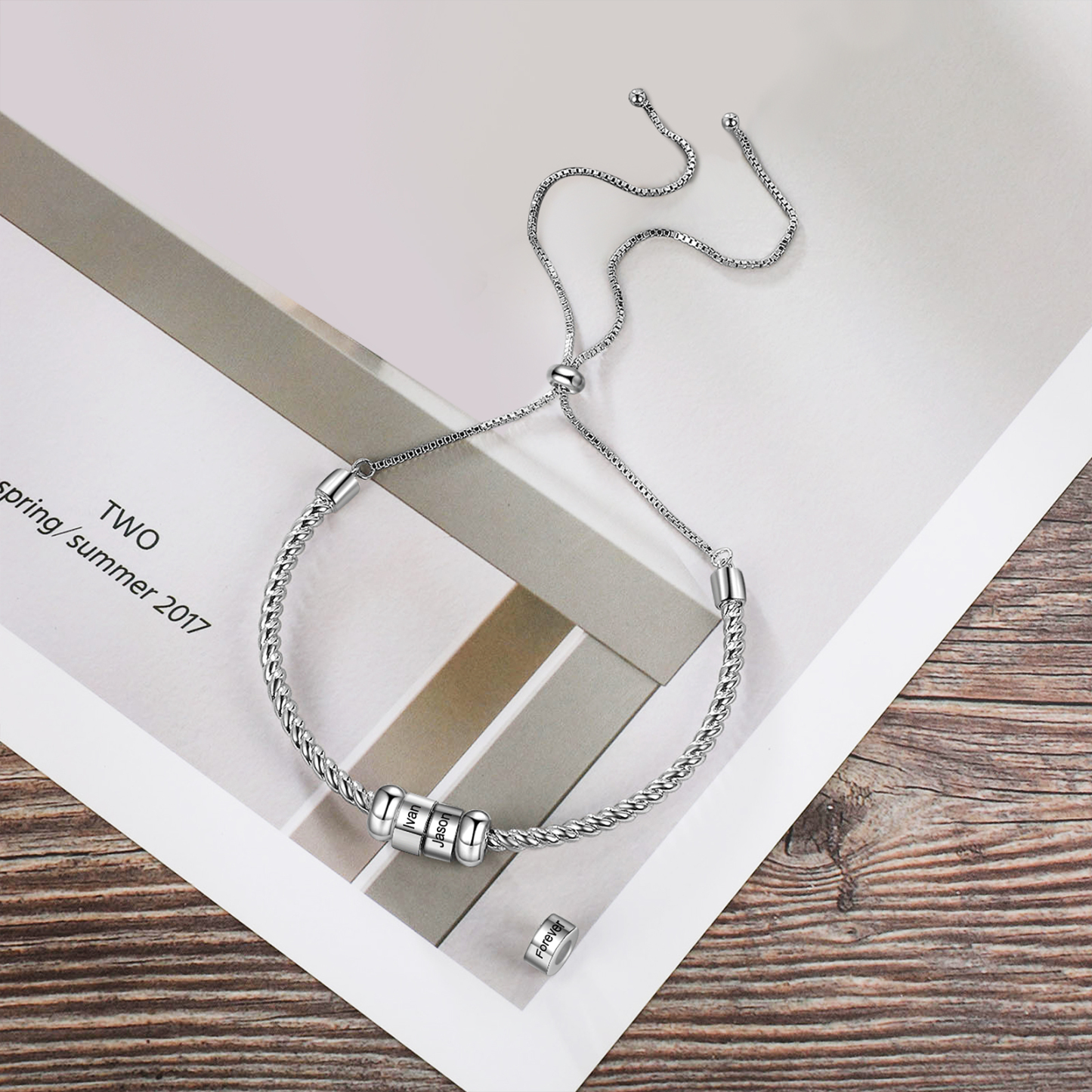 Personalised 3 Names Women's Bracelet With Beads-Jessemade AU