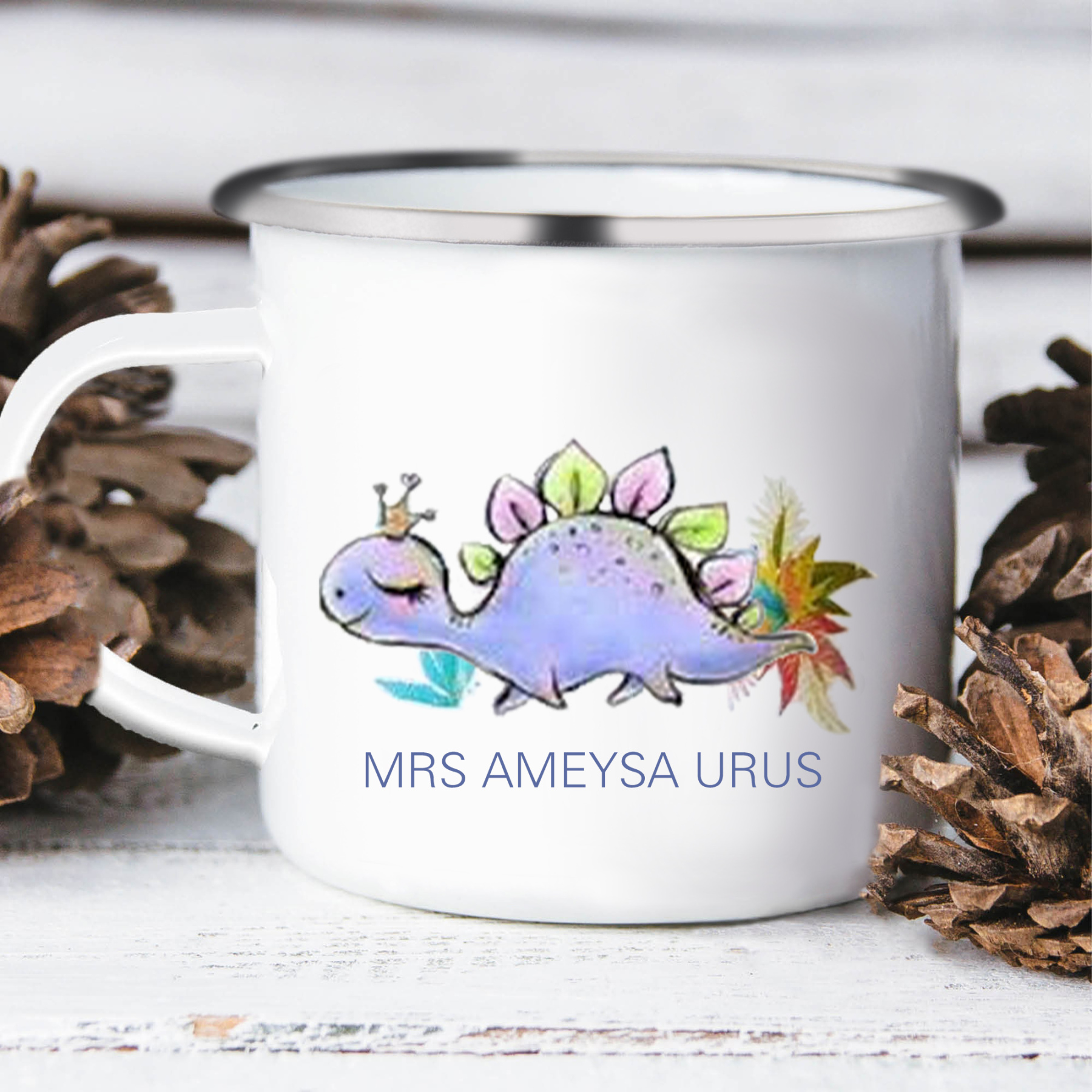 Personalised Enamel Mug Customised Name Dinosaur Cup Camping Mug Birthday Gift for Kids - Stegosaurus-Jessemade AU