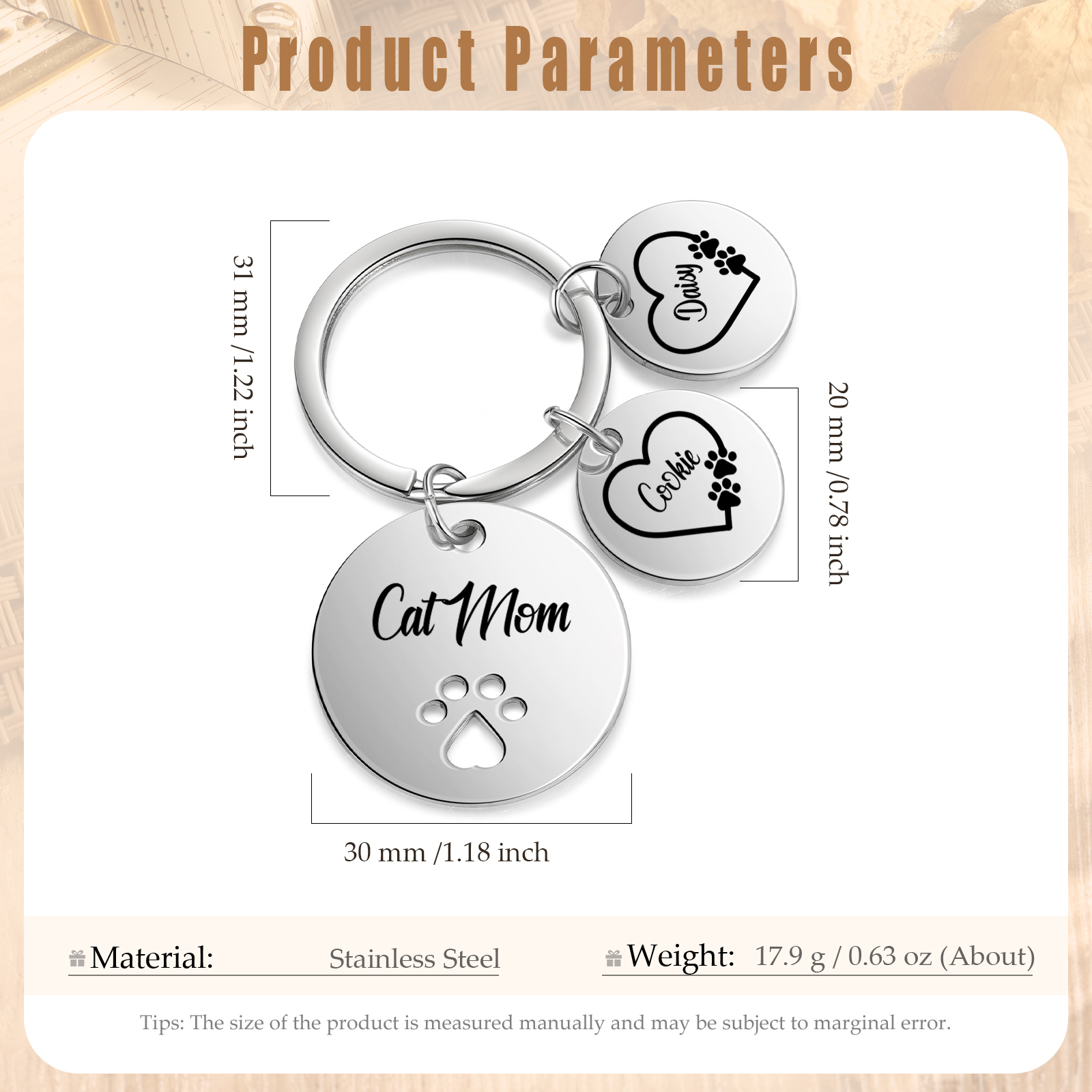 Personalised 2 Names & 1 Text Keychain Cat Paw Circle Charm Keychain Gift for Mother/Grandma-Jessemade AU