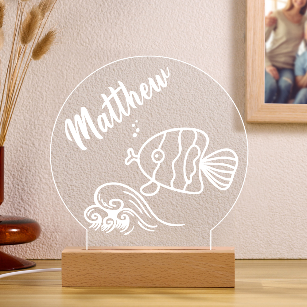 Fish Night Light Personalised Name LED Lamp Custom Animal Night Light Gifts For Kids-Jessemade AU