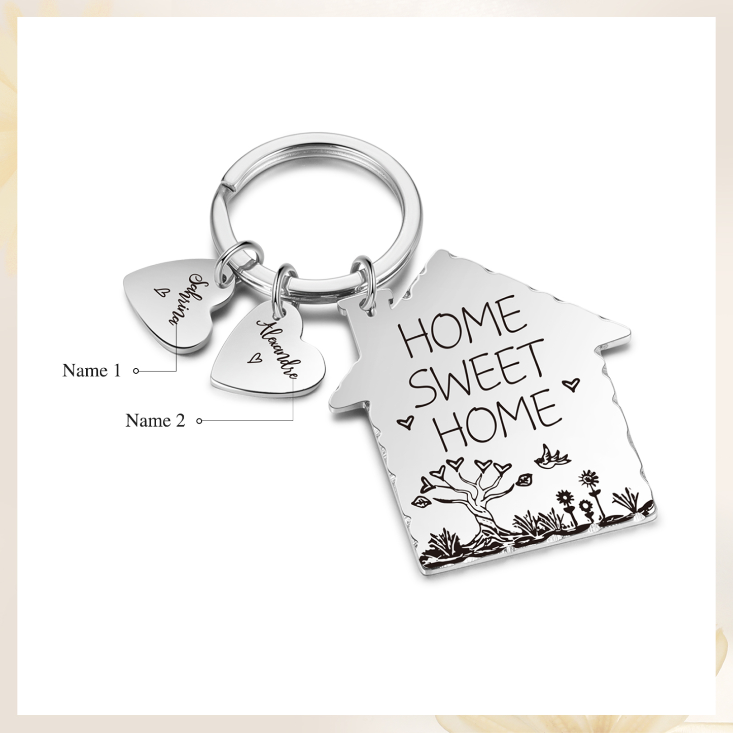 New Home Keychain Customised with 2 Names Keyring Stainless Steel Personalised Gift for Couples-Jessemade AU