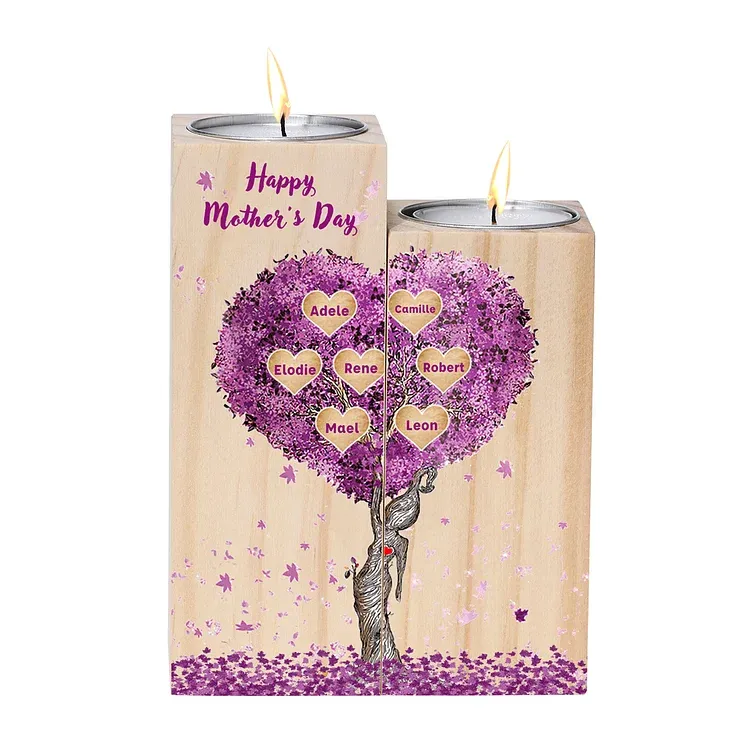 Personalised Family Tree Candle Holder Custom 7 Names Wooden Candlesticks-Jessemade AU