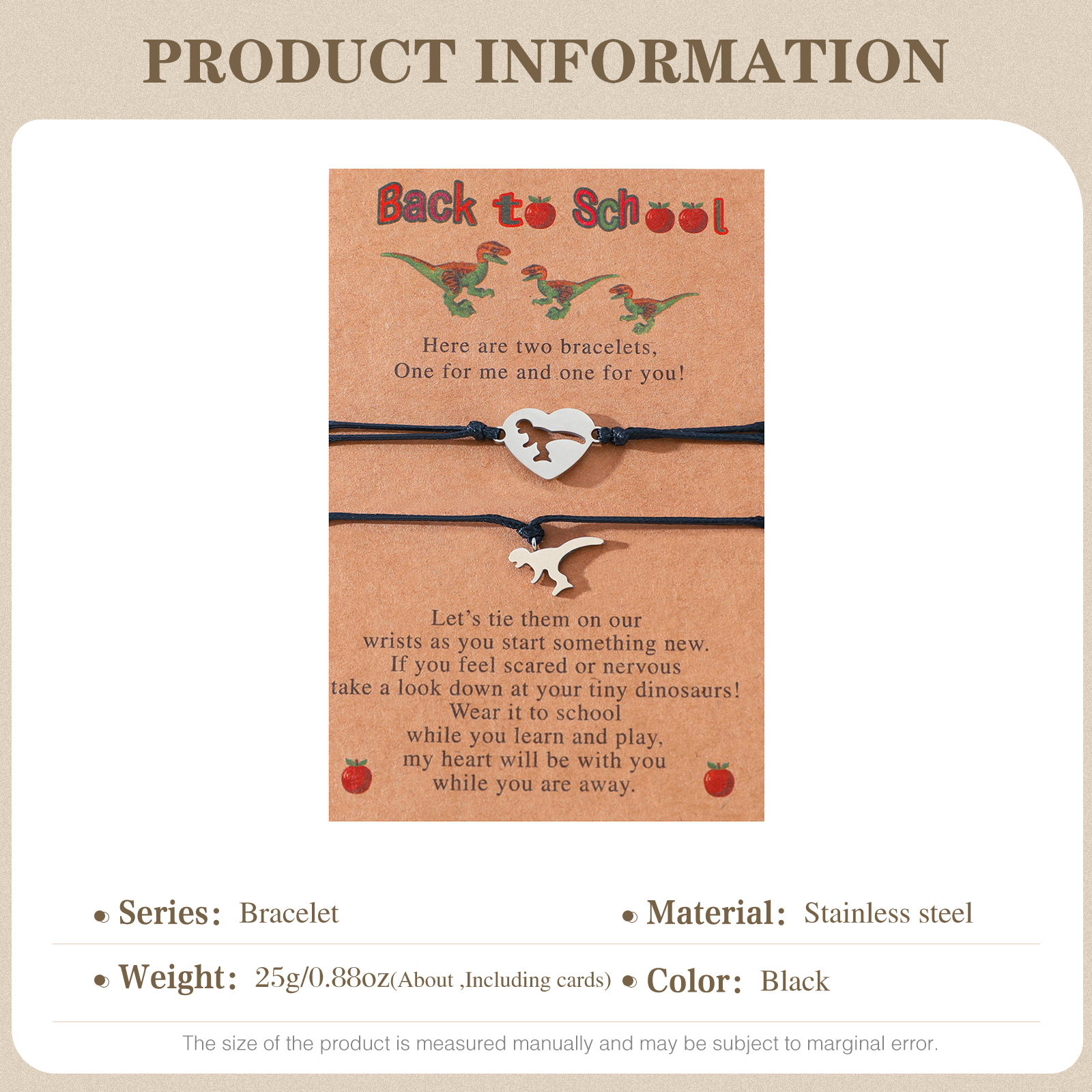 Back to School Matching Wish Dinosaur Bracelets Set for Women Teen Girls Boys-Jessemade AU