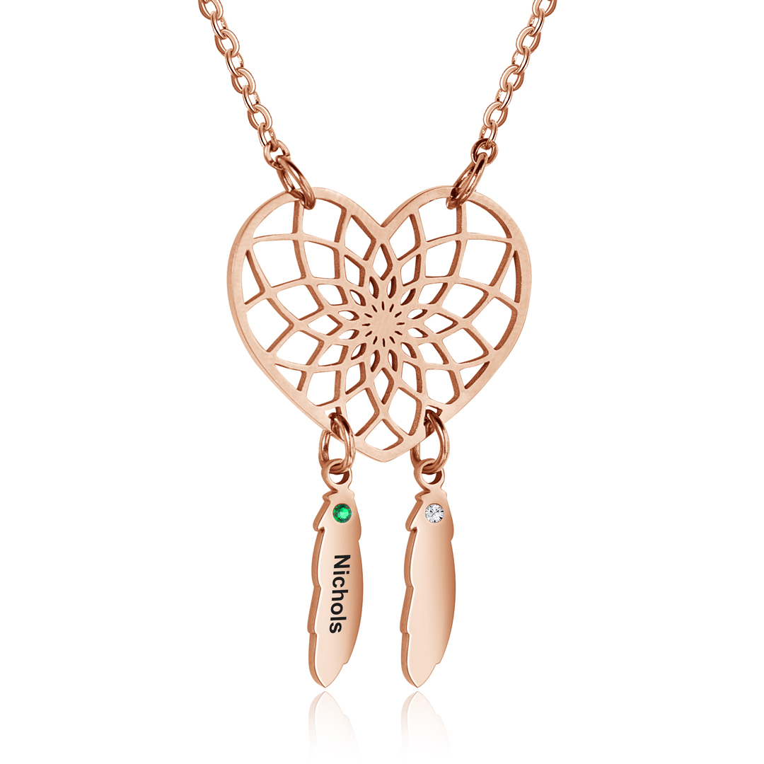 Personalised Dream Catcher Necklace With Birthstones Custom 1 Name Necklace Gifts For Her-Jessemade AU