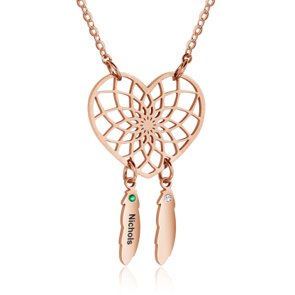 Personalised Dream Catcher Necklace With Birthstones Custom 1 Name Necklace Gifts For Her-Jessemade AU
