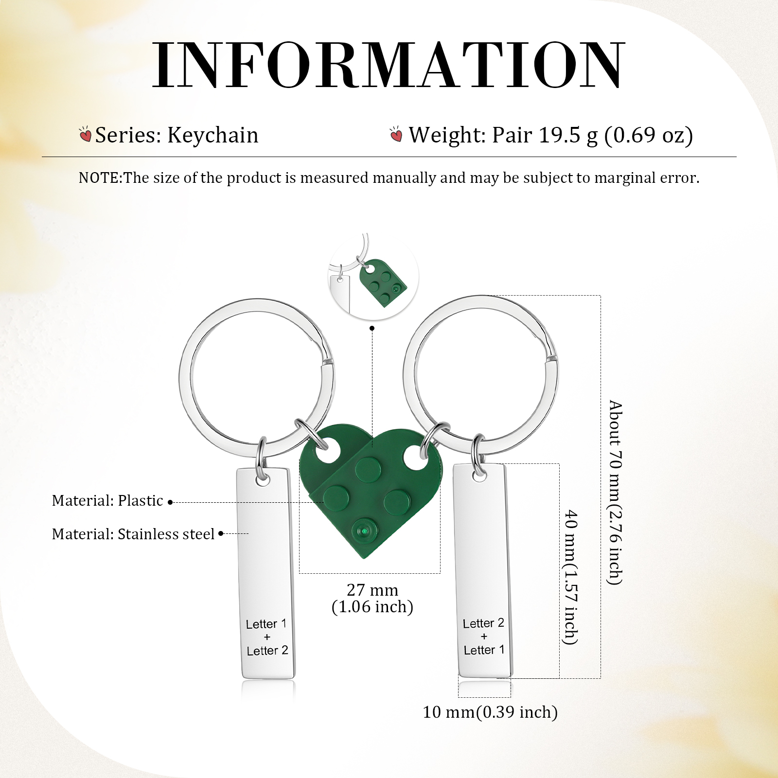 Brick Heart Keyring Set Custom 2 Letters Matching Couple Keychain Valentine's Day Gifts For Couples/Friends-Jessemade AU