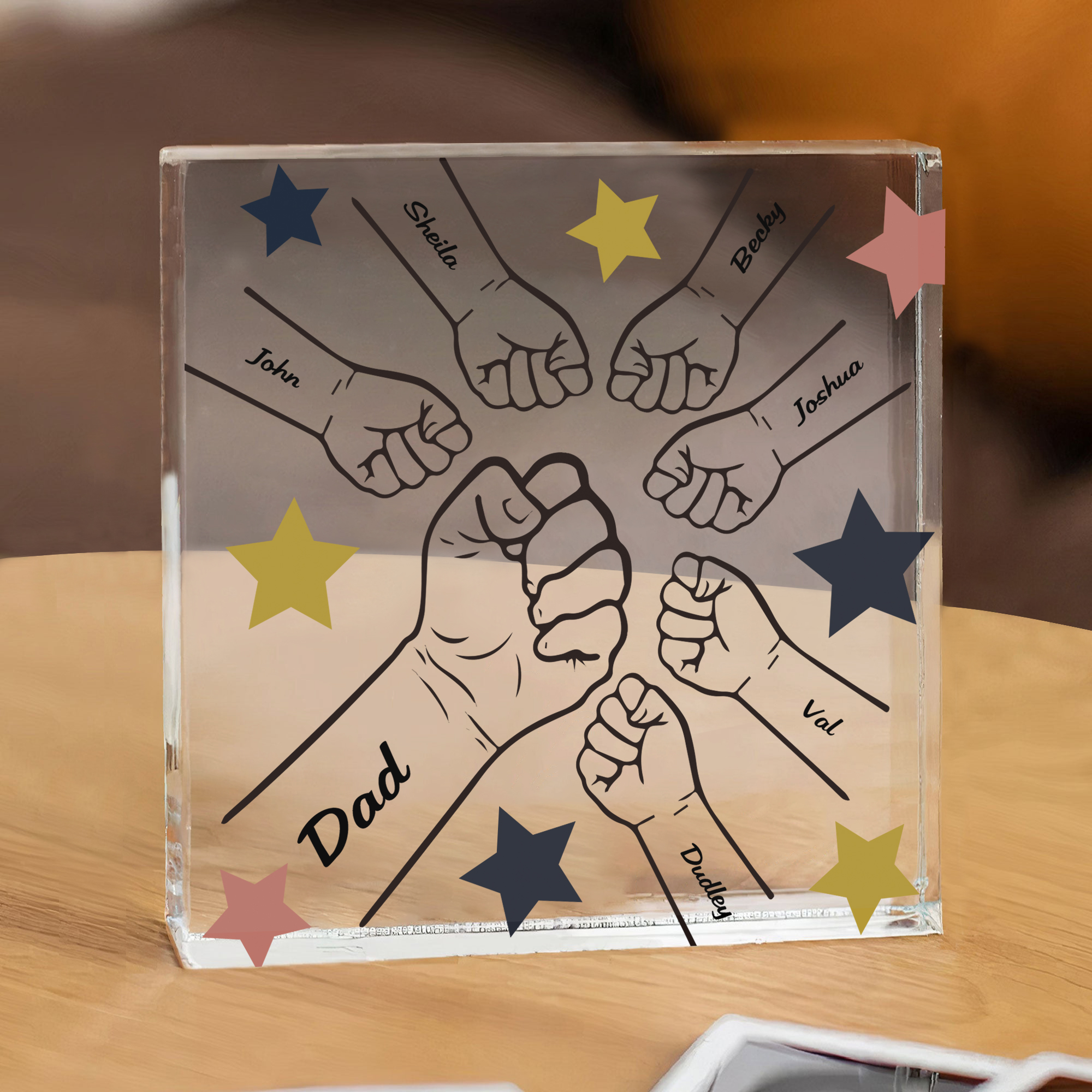 Personalised 7 Names Acrylic Square Keepsake Fist Bump Rectangle Plaque Father's Day Gifts -Jessemade AU