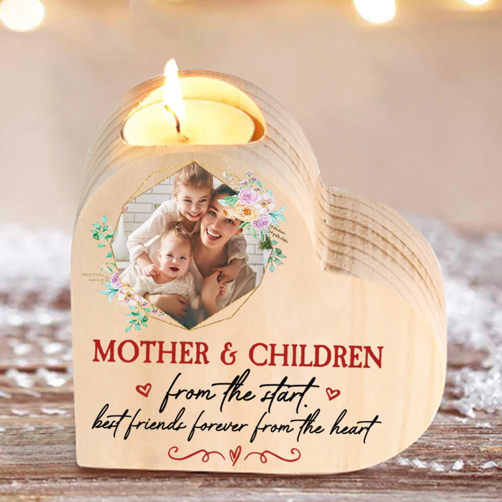 Mother & Children Personalised Heart Candle Holder Wooden Candlestick Mothers Gifts-Jessemade AU