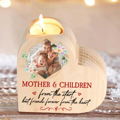 Mother & Children Personalised Heart Candle Holder Wooden Candlestick Mothers Gifts-Jessemade AU