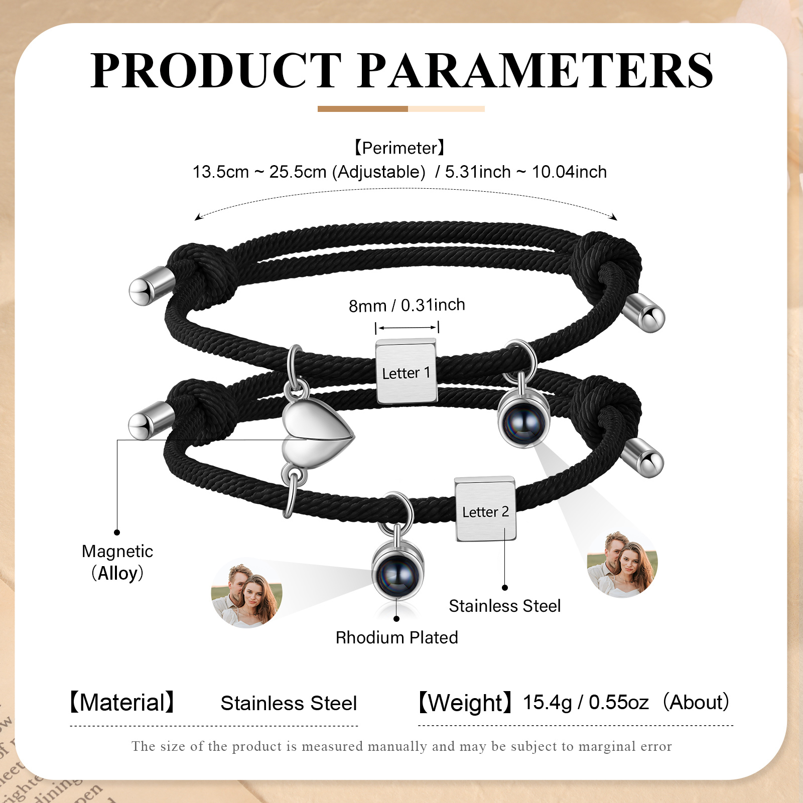 Personalised Photo Projection Bracelet Set Custom 2 Letters Magnetic Bracelet Matching Gifts for Couples-Jessemade AU