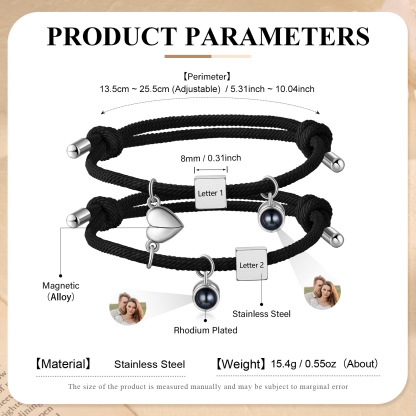 Personalised Photo Projection Bracelet Set Custom 2 Letters Magnetic Bracelet Matching Gifts for Couples-Jessemade AU