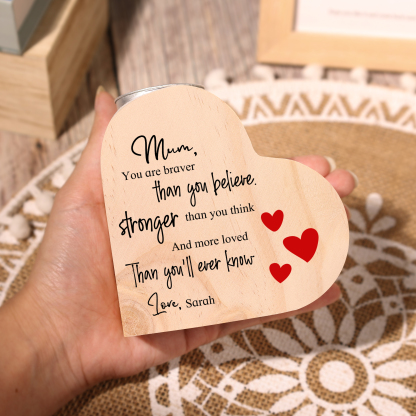 To My Mum Personalised Name Heart Candle Holder Wooden Candlestick "You are braver than you believe"-Jessemade AU