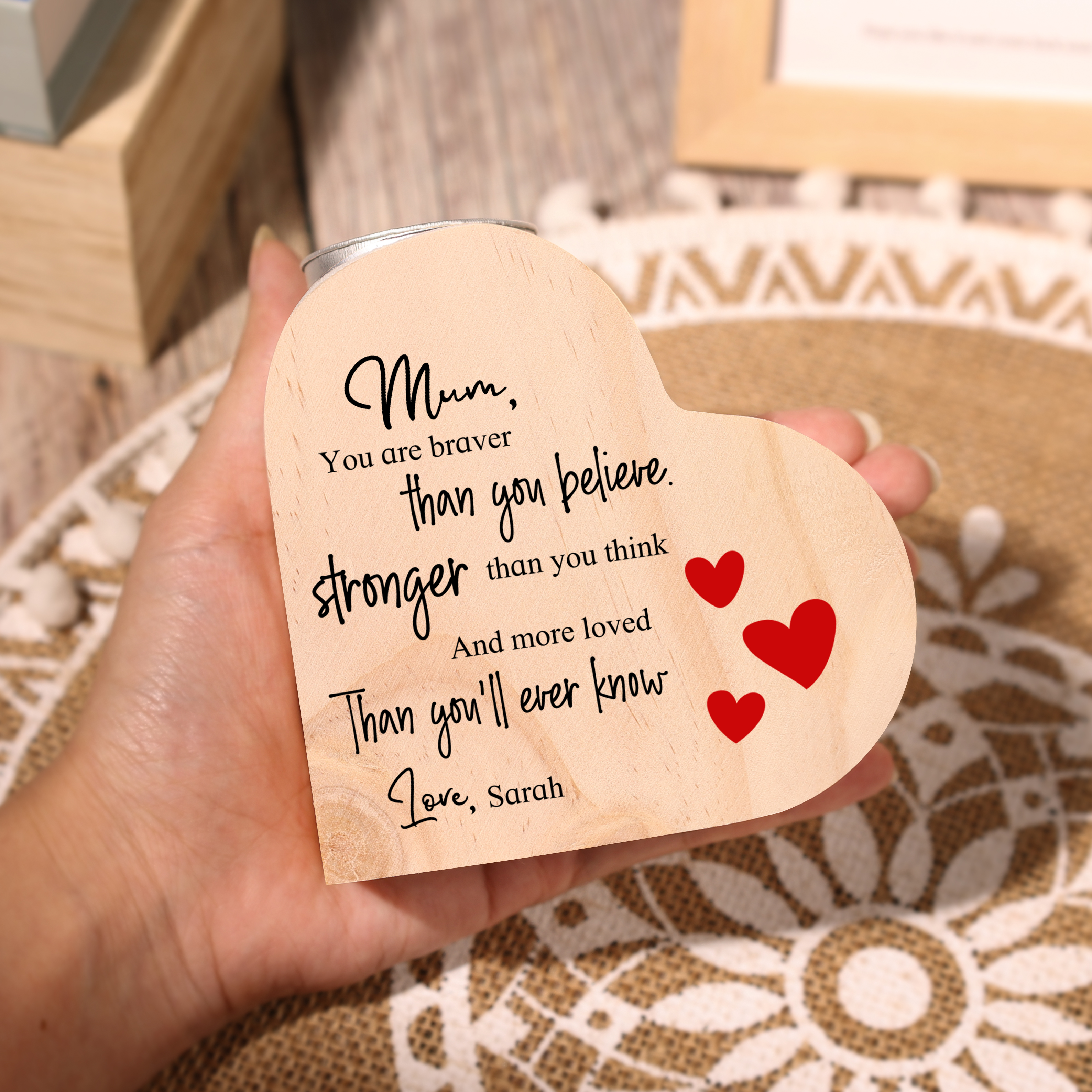 Personalised Mother Heart Candle Holder Wooden Candlestick-Mum Thanks for All That You Do-Jessemade AU