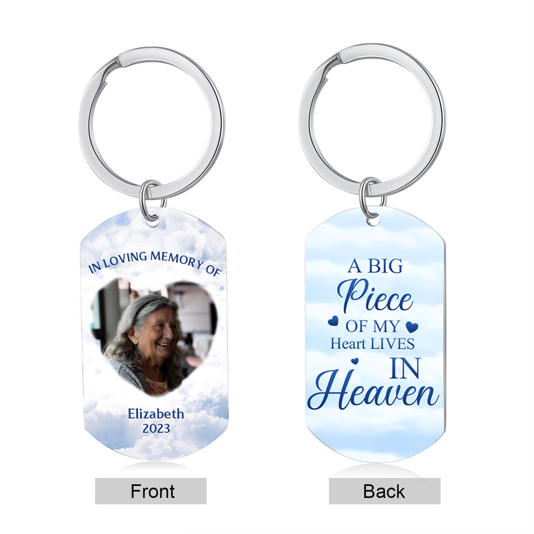 Memorial Photo Keychain Custom Name & Date Keyring Personalised Keychains - A Big Piece of My Heart Lives in Heaven-Jessemade AU