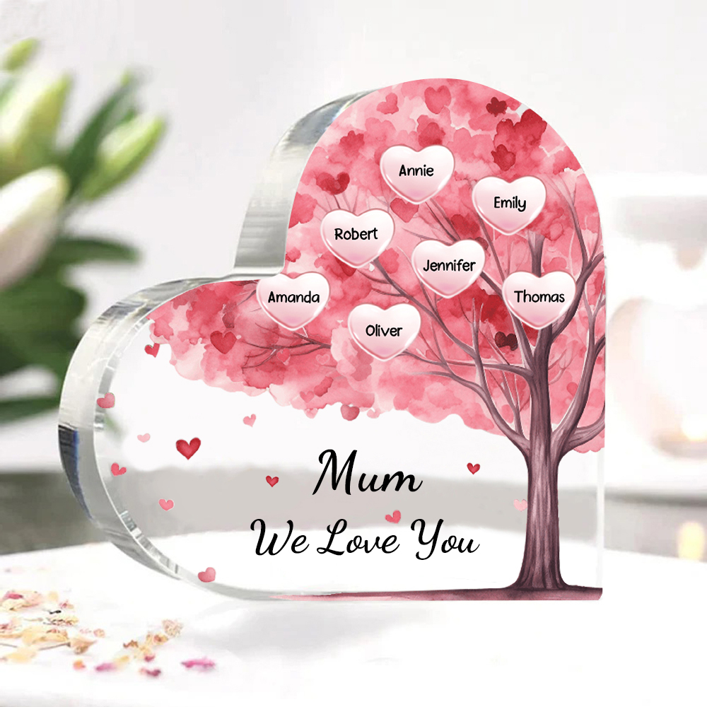 7 Names - Personalised Acrylic Heart Keepsake Custom Text Pink Tree Ornaments Gifts for Grandma/Mother-Jessemade AU