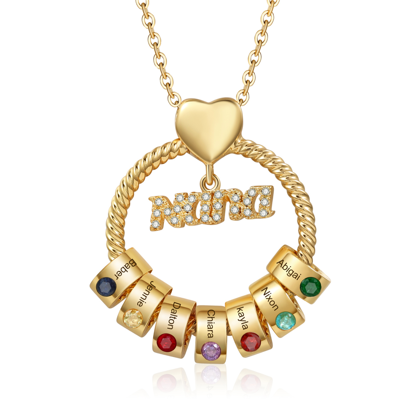 7 Names - Personalised Nana Necklace Custom Names & Birthstones Circle Pendant Necklace Gift for Grandma Nana-Jessemade AU