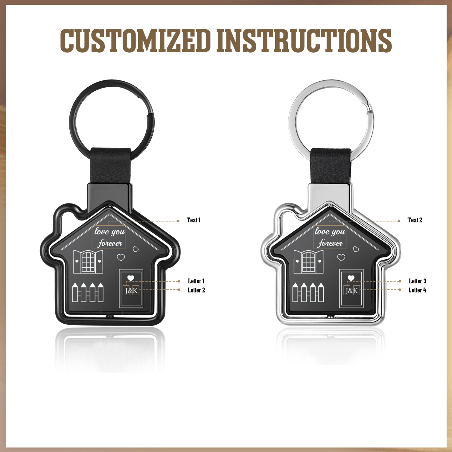 2 PCS Couple Keychain Set Custom 4 Letters & 2 Texts Keyring Family Keychain Valentine's Day Special Gift for Him/Her-Jessemade AU