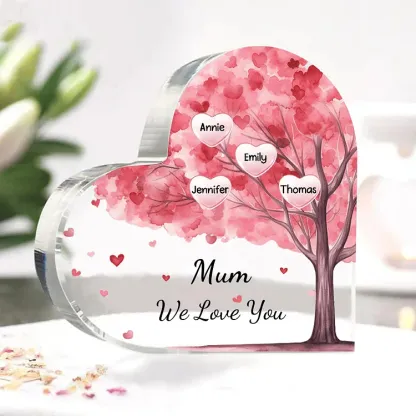 4 Names - Personalised Acrylic Heart Keepsake Custom Text Pink Tree Ornaments Gifts for Grandma/Mother-Jessemade AU