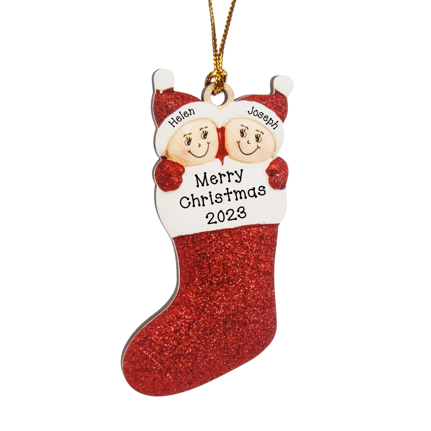 2 Names - Personalised Christmas Stocking Ornament Customised Name & Text Wooden Hanging Ornaments Christmas Gift for Family-Jessemade AU