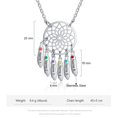 Personalised Dream Catcher Necklace With 6 Birthstones Engraved Names Gift For Women-Jessemade AU