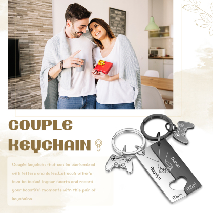 Personalised Couple Keychain Hand in Hand Custom 2 Names & 2 Letters Keyring Game Console Valentine's Day Gift for Him/Her-Jessemade AU