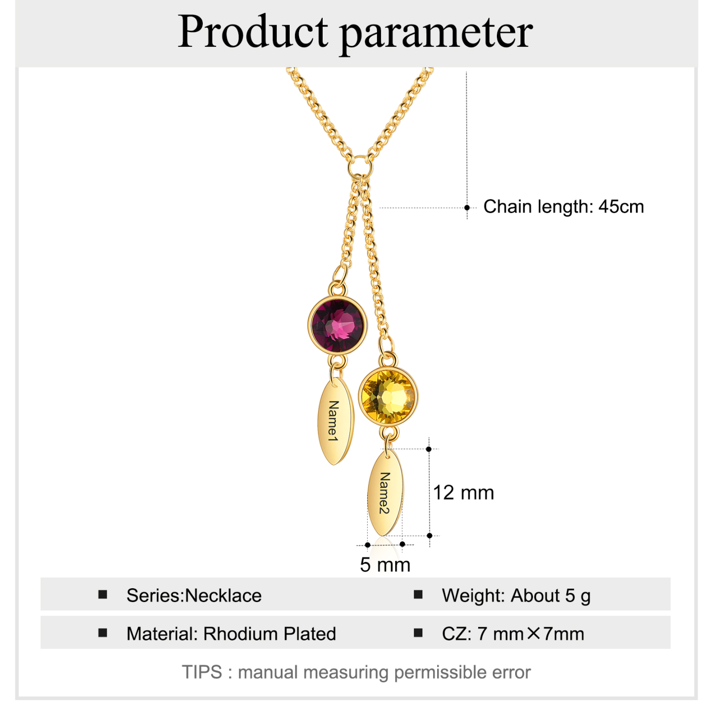 Personalised Bar Necklace With 2 Birthstones Engraved Names Necklace Best Gift For Mother-Jessemade AU