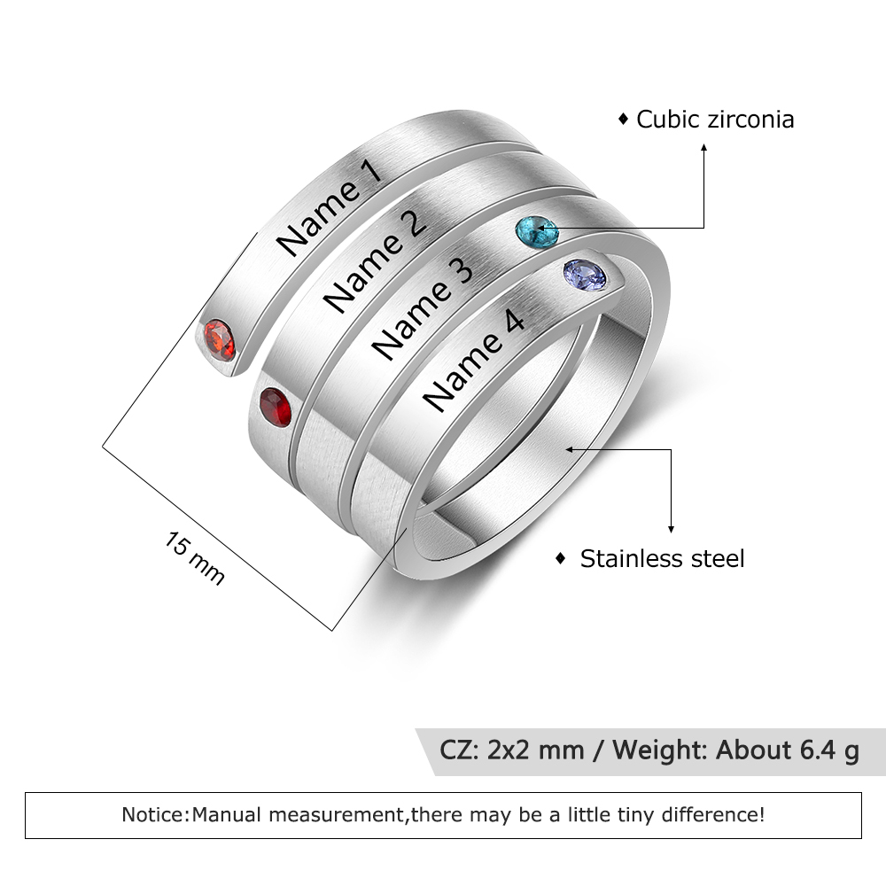 Personalised Ring With 4 Birthstones Engraved Names Ring Gift For Women-Jessemade AU