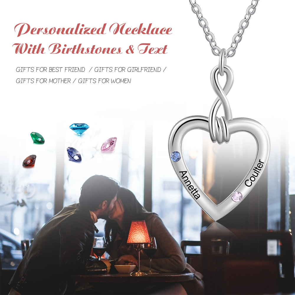 Personalised Infinity Heart Necklace with Birthstone Engraved Name Gifts for Her-Jessemade AU