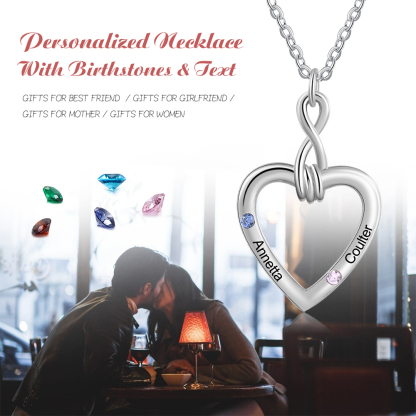 Personalised Infinity Heart Necklace with Birthstone Engraved Name Gifts for Her-Jessemade AU