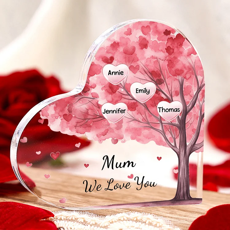 4 Names - Personalised Acrylic Heart Keepsake Custom Text Pink Tree Ornaments Gifts for Grandma/Mother-Jessemade AU