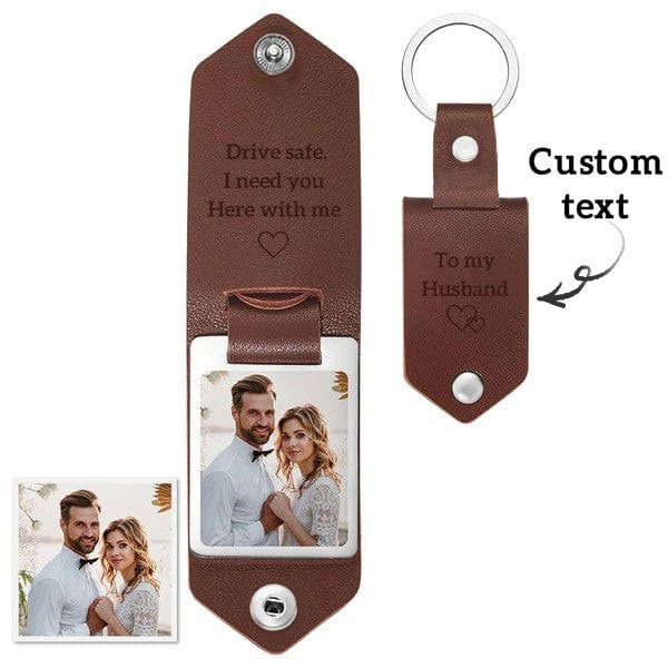 Personalised Photo Keychain Custom Text Leather Keyring Valentine's Day Gift
