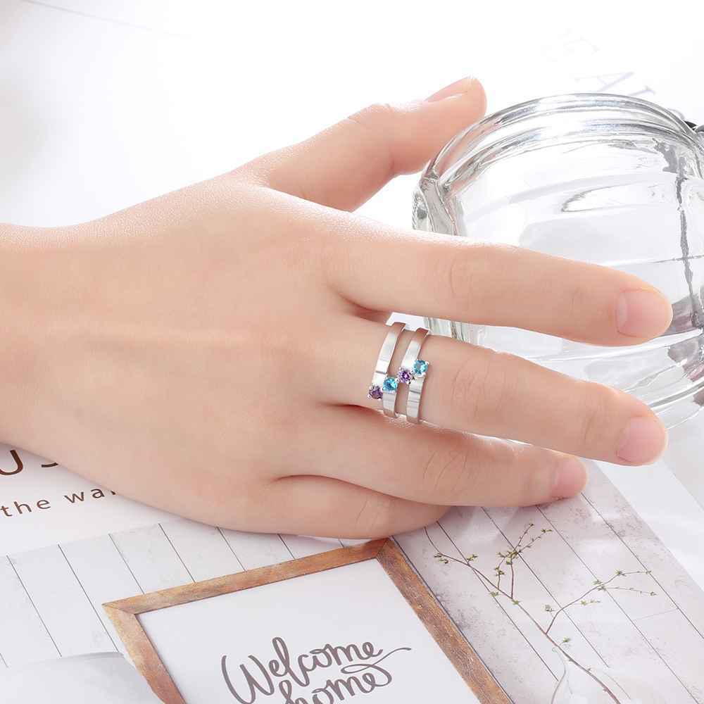S925 Silver Ring Personalised 4 Birthstones Mothers Ring With Names Gifts For Her-Jessemade AU