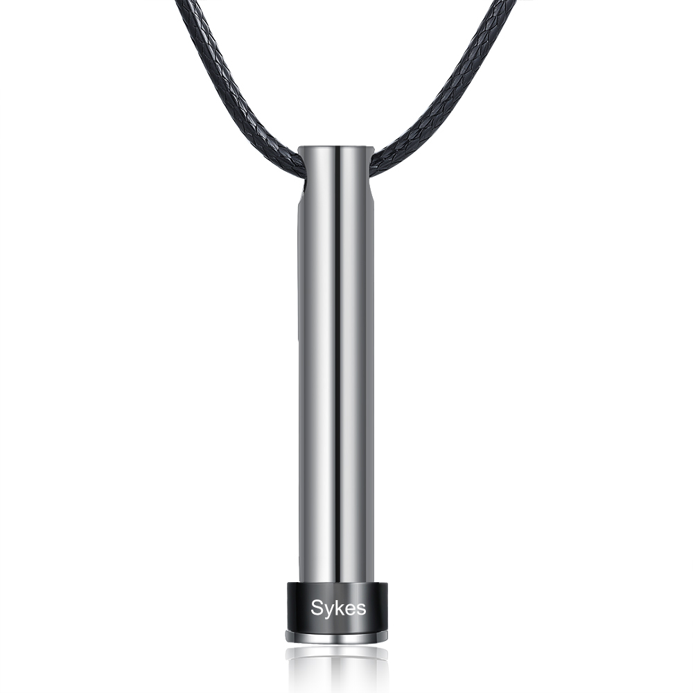 Personalised Vertical Cylinder Pendant Necklace with Beads Engraved 1 Name Men's Necklace for Him-Jessemade AU