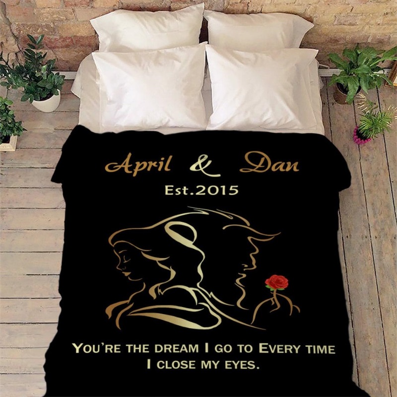 Personalised Couple Blanket Engrave Photo Sweet Gift "You're the dream I go to every time I close my eyes"-Jessemade AU