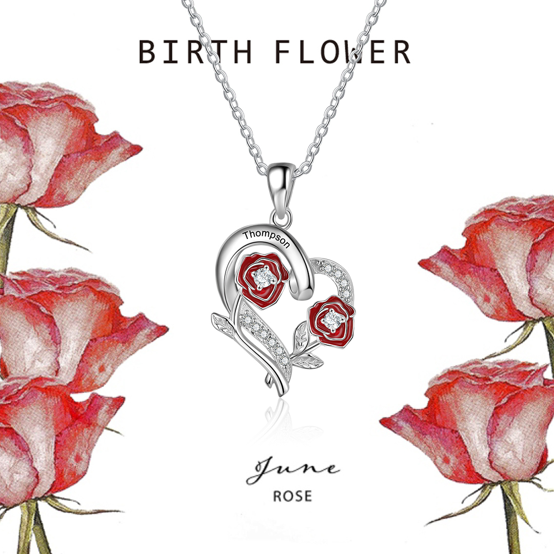 Personalised June Birthflower Necklace With Birthstones Custom 1 Name Necklace For Her-Jessemade AU
