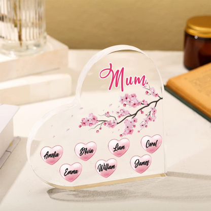 7 Names - Personalised Acrylic Heart Keepsake Custom Text Peach Blossom Ornaments Gifts for Grandma/Mother-Jessemade AU