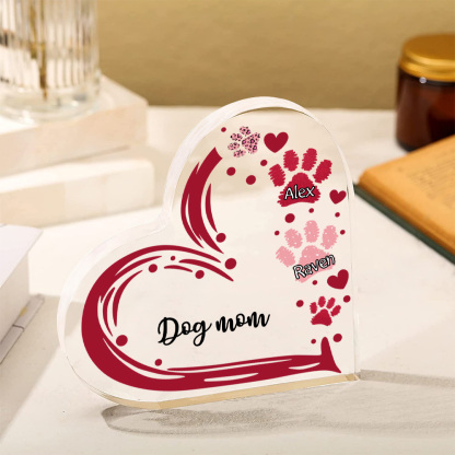 Personalised Text Acrylic Heart Keepsake Custom 2 Names Dog Footprints Ornaments Gifts for Grandma/Mother-Jessemade AU
