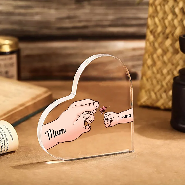 2 Names - Personalised Acrylic Heart Keepsake Handing Flowers to Mother Ornaments Gifts for Grandma/Mother-Jessemade AU