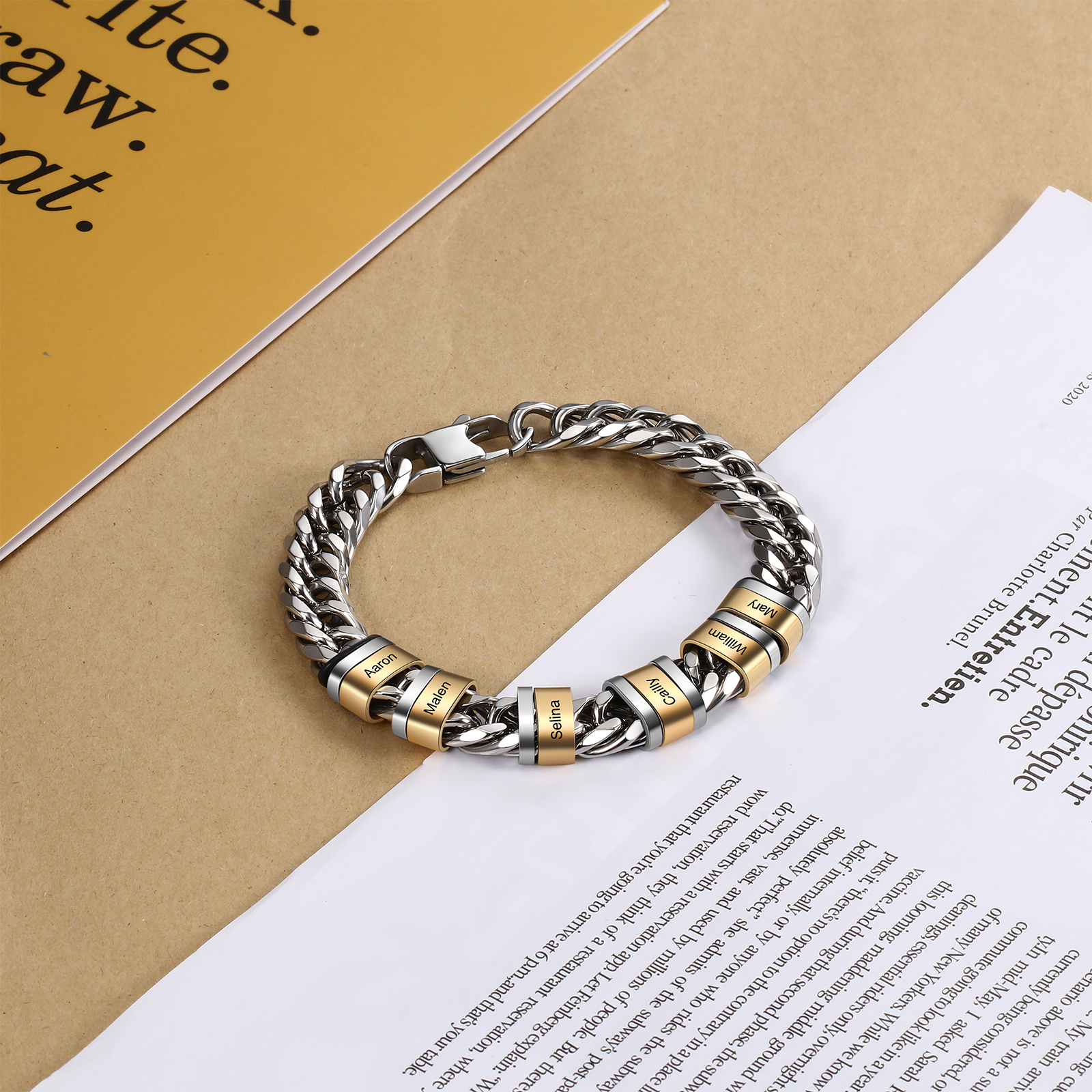 Personalised Cuban Chain Bracelet Customised Name Bracelet with 6 Beads-Jessemade AU