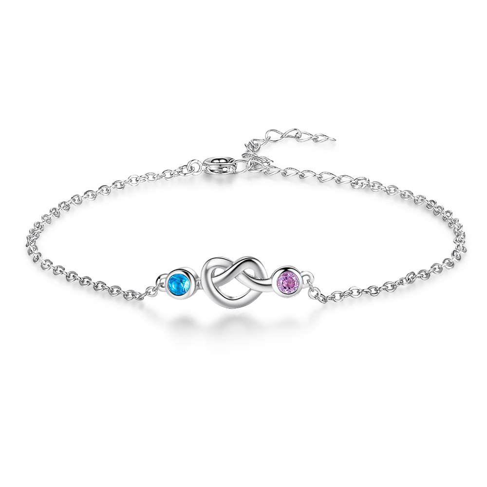 Personalised Heart Bracelet With 2 Birthstones Bracelet Gift For Women-Jessemade AU