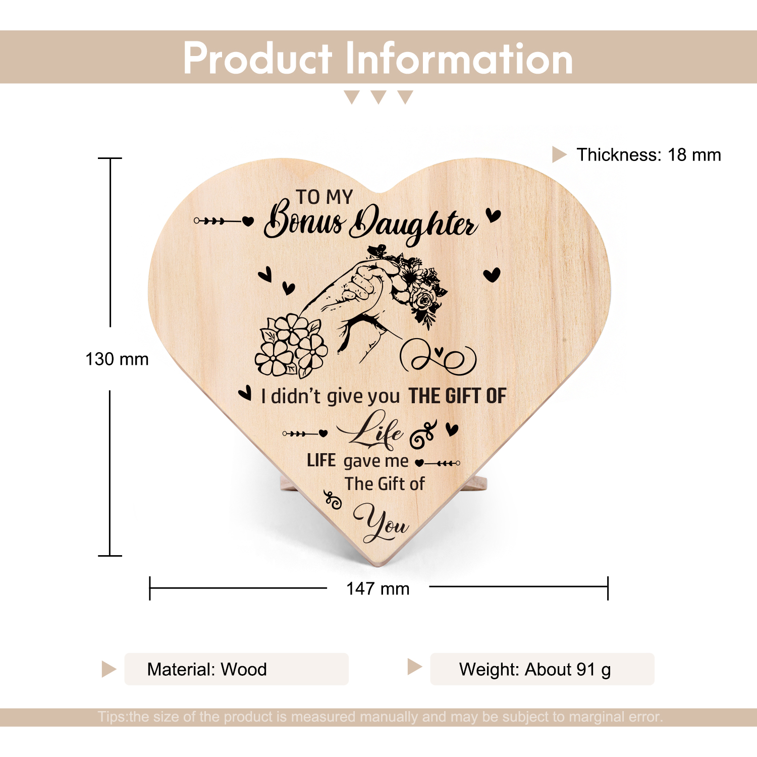 To My Daughter Life gave me The Gift of You Holding Hands Wooden Heart Keepsake Desktop Ornament-Jessemade AU