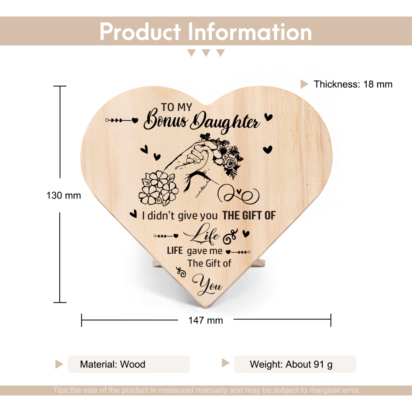 To My Daughter Life gave me The Gift of You Holding Hands Wooden Heart Keepsake Desktop Ornament-Jessemade AU