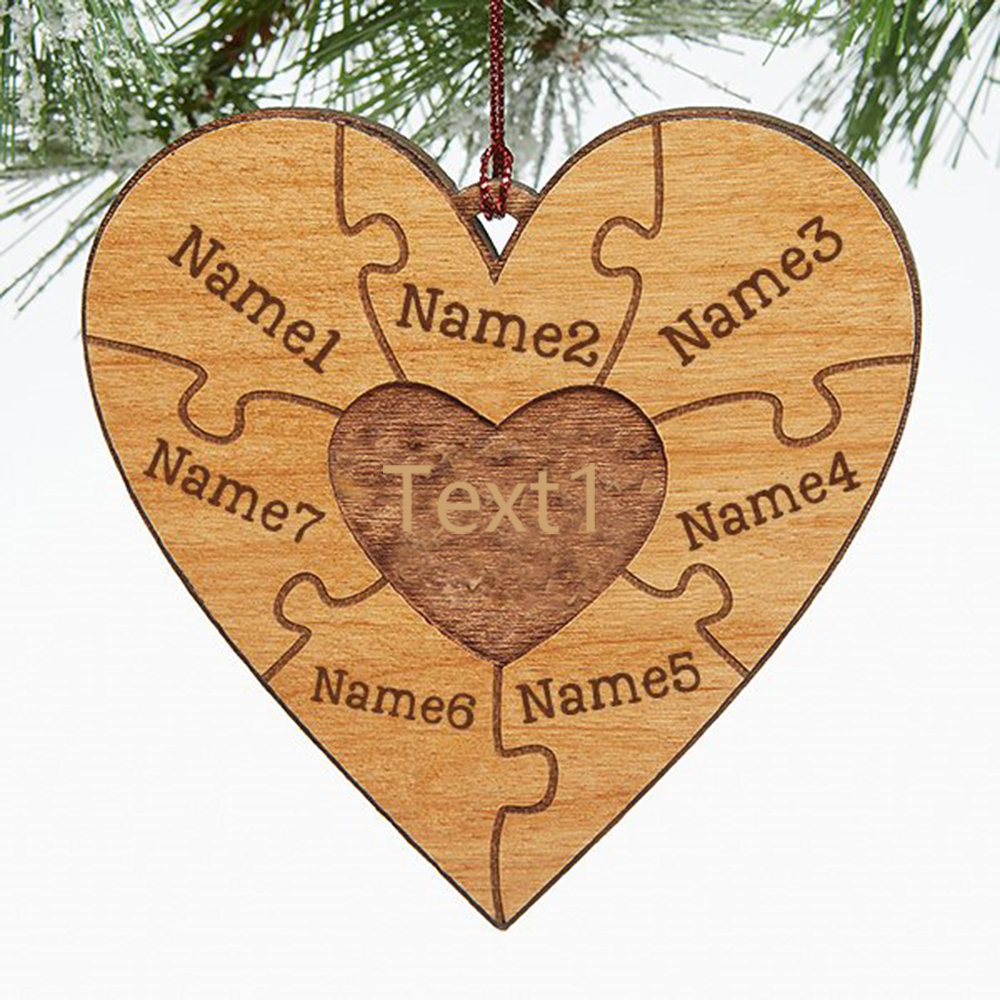 Heart Puzzle Ornament Personalised 7 Names Wooden Family Ornament-Jessemade AU