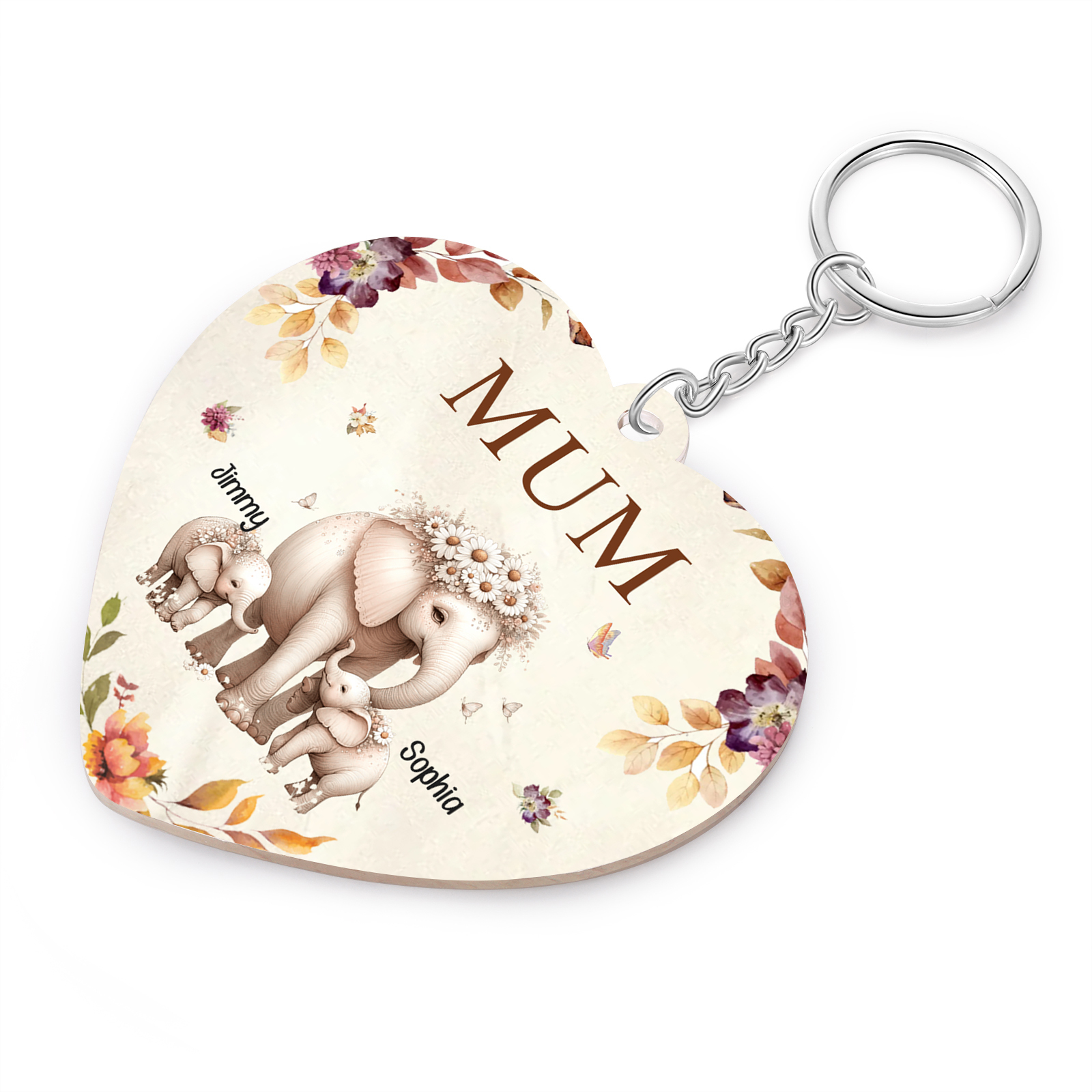 2 Names - Personalised Acrylic Keychain Custom 1 Text Elephant Family Hanging Ornaments Gift for Mum/Grandma-Jessemade AU