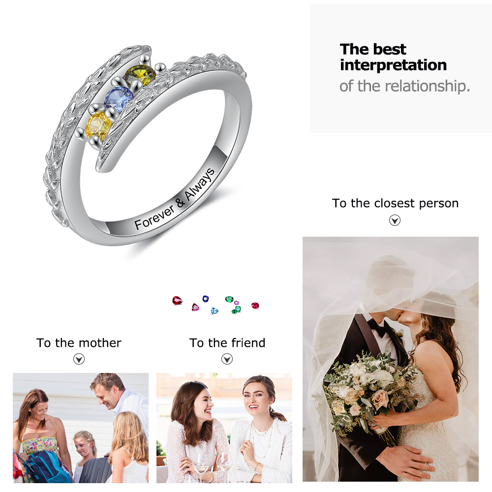 Personalised 3 Birthstones Ring Engraved Names Ring Gifts for Her-Jessemade AU